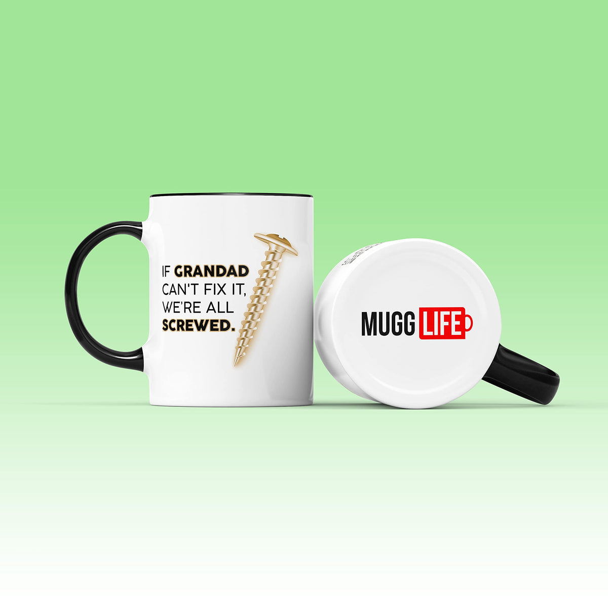 Grandad screw mug on a green background