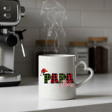 Steaming Papa Claus heart-handle mug on a kitchen counter