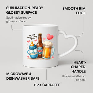 First Father’s Day hearts heart-handle mug on a marble counter with fruit