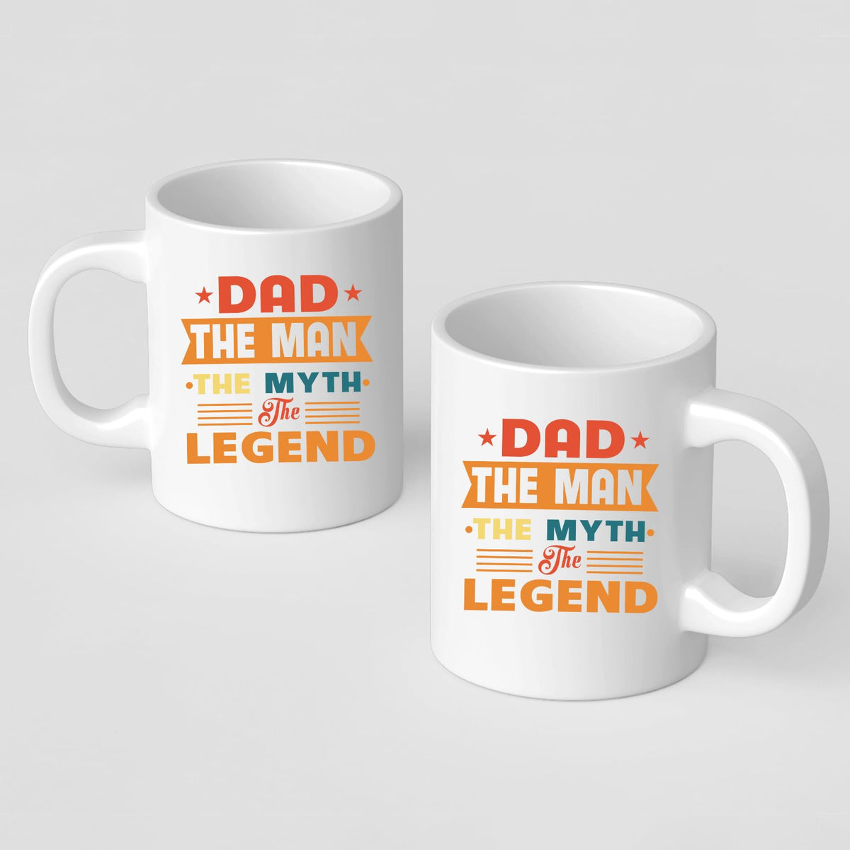 Front and back of the Dad the Man retro mug