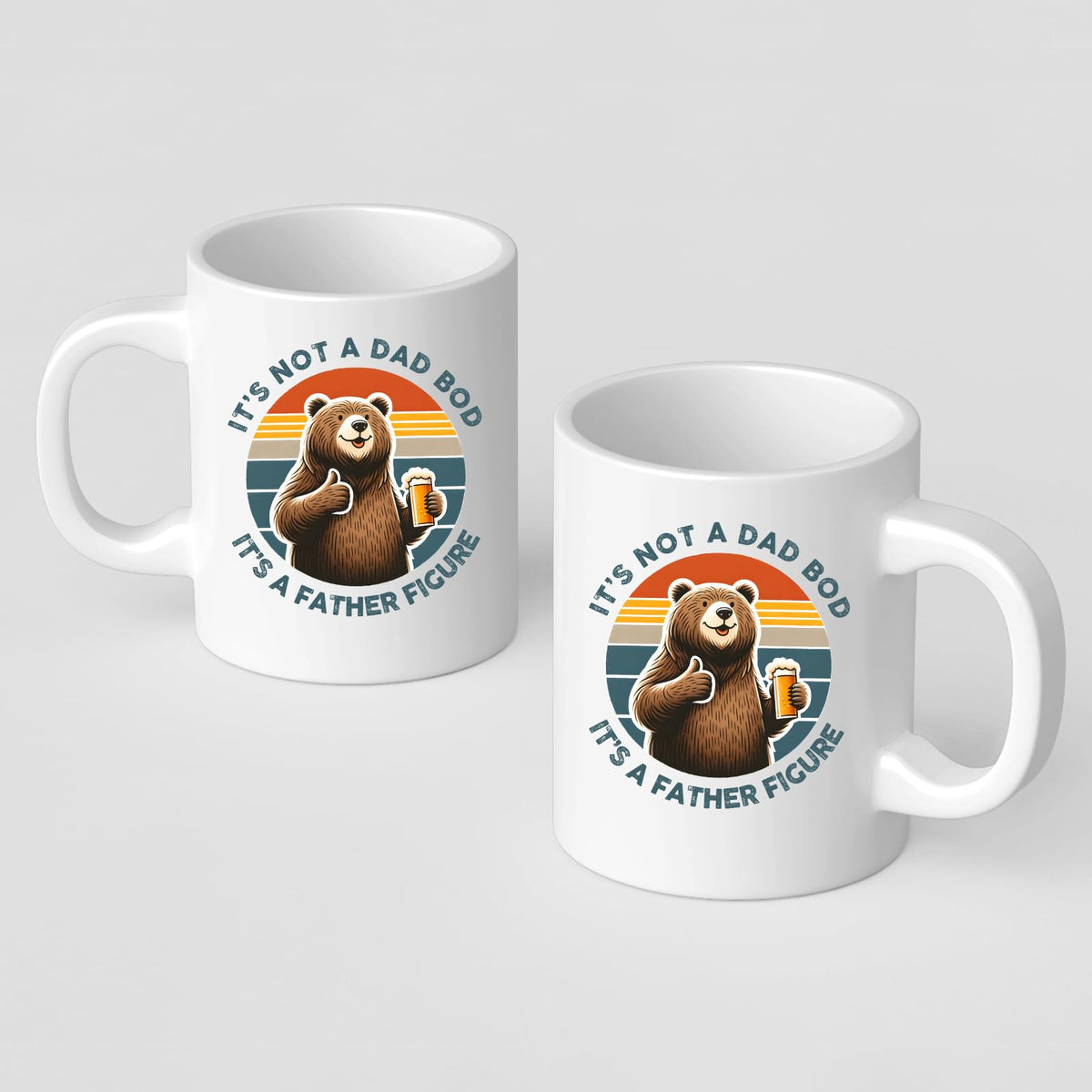 Front and back of the Dad Bod bear mug