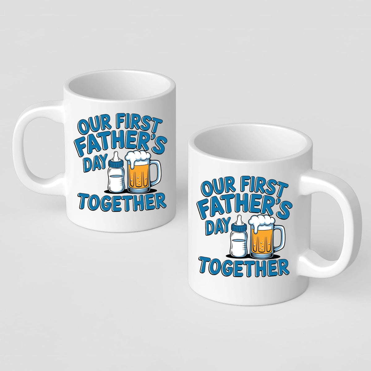 Front and back of the First Father’s Day bottle and beer mug