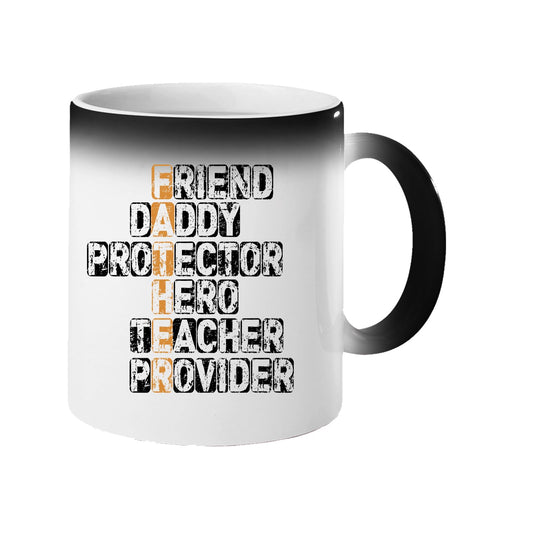 Colour changing mug revealing a “FATHER” acrostic – friend, daddy, protector, hero, teacher, provider