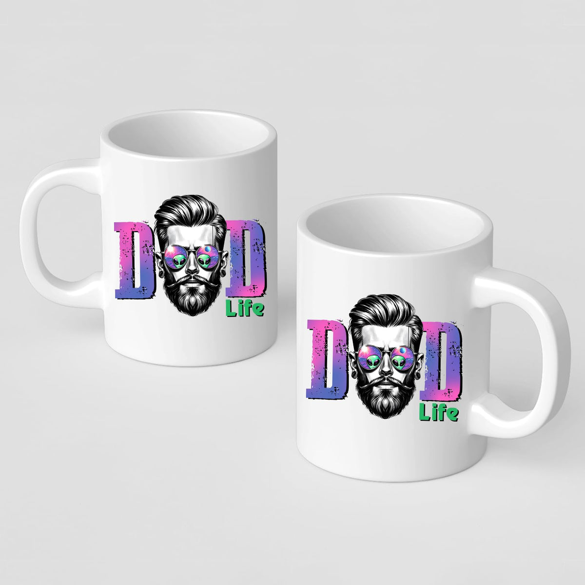 Front and back of the Dad Life bearded dad mug