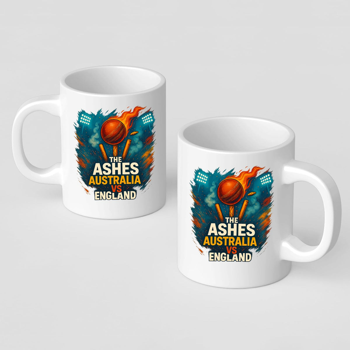 Two Ashes cricket mugs side by side