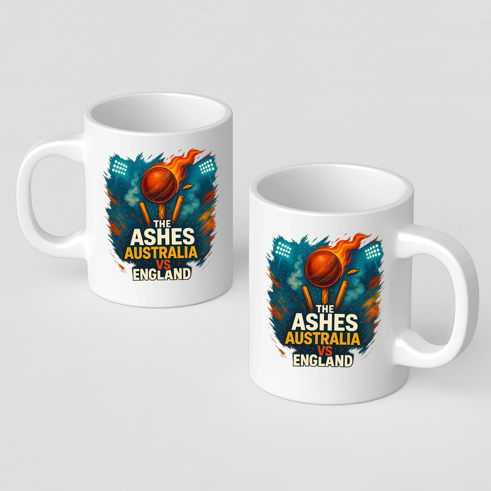 Excudo Trade LTD The Ashes Mug Cricket Australia vs England Fiery Match Design White Ceramic Coffee Cup for Fans Gift Sports Lovers Hot & Cold Drinks Home Office