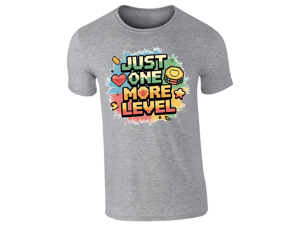Heather Grey men's T-shirt with “Just one more level” design