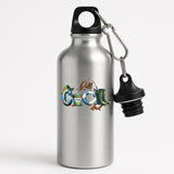 Silver aluminium water bottle with “Reel COOL Dad” spelled out with a bucket hat, bait tin, float and wellies