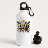 White aluminium water bottle with a comic-style “DAD” in front of crossed baseball bats