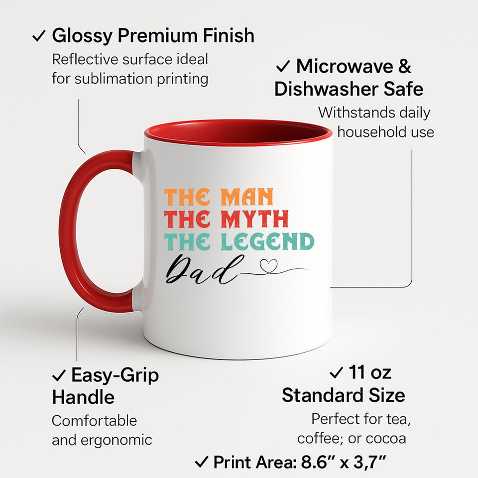 Colour handle mug with labels for 11oz size, glossy finish and easy-grip handle