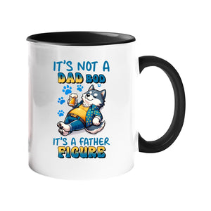Colour handle mug with a relaxed husky with a beer and “It’s not a dad bod, it’s a father figure” – black handle and inside