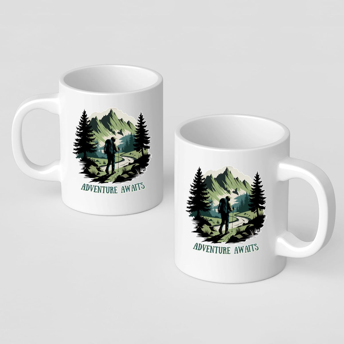 Front and back of the Adventure Awaits hiker mug