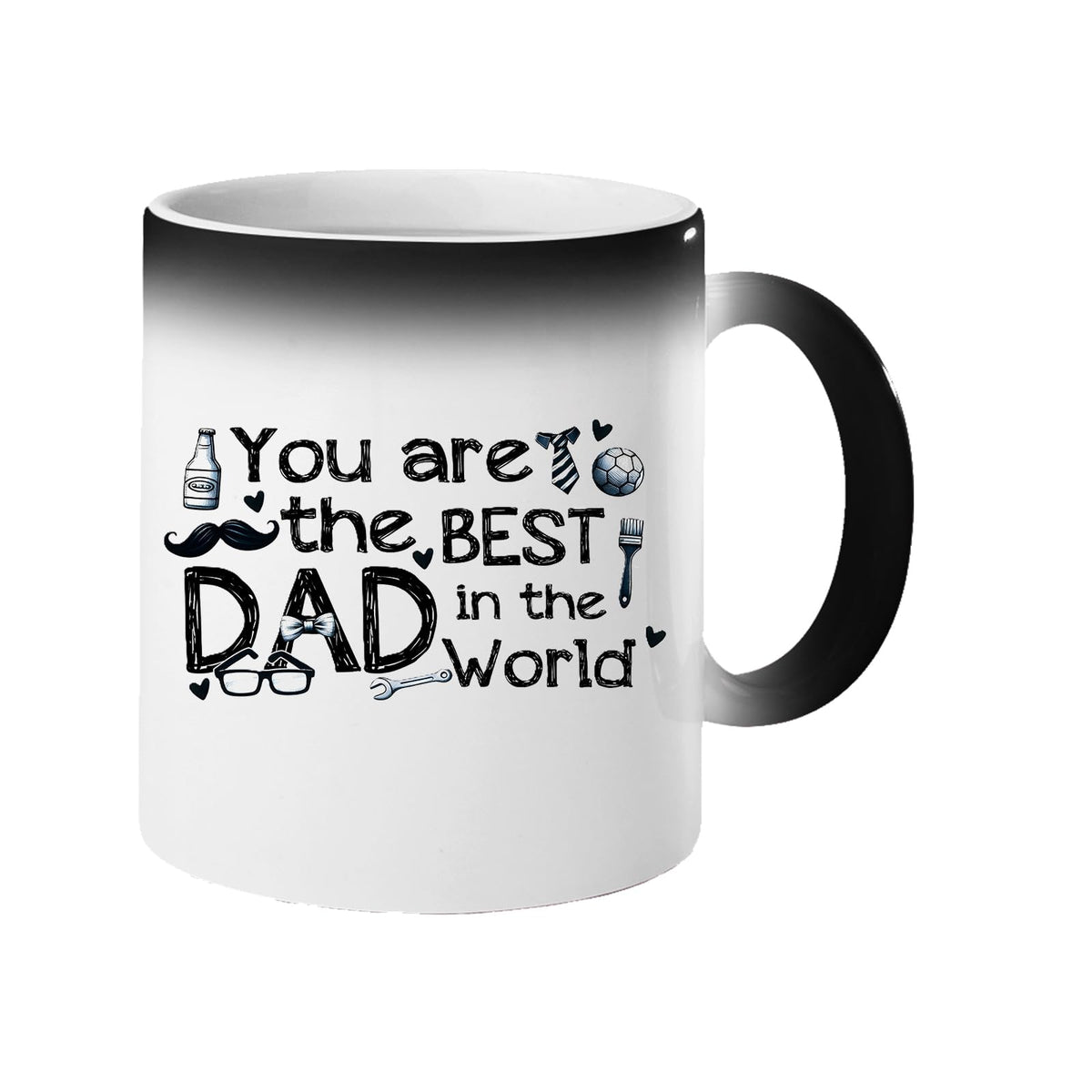 Colour changing mug revealing “You are the best Dad in the world” with hand-drawn dad icons