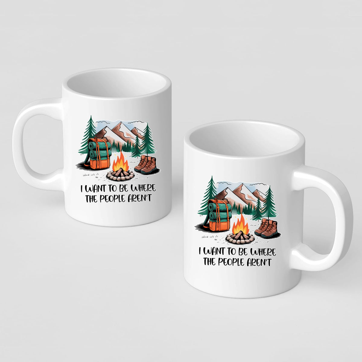 Front and back of the camping escape mug