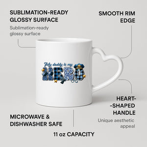 My Daddy Is My Hero police heart-handle mug on a marble counter with fruit