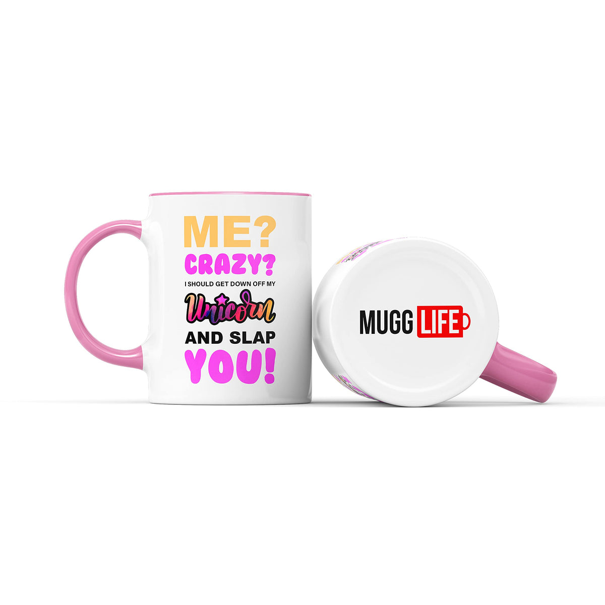 Unicorn slogan mug next to the base of a mug