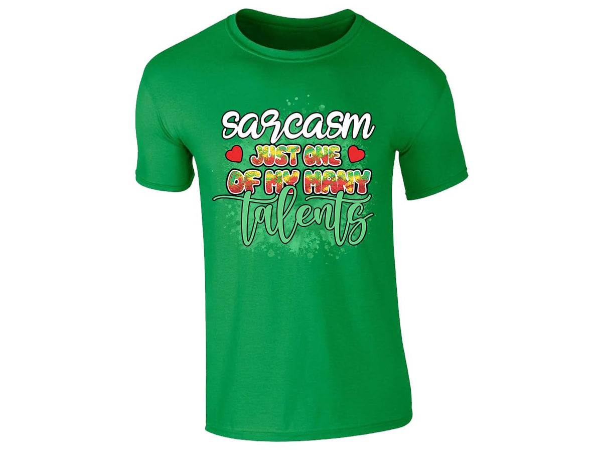 Irish Green men's T-shirt with “Sarcasm – just one of my many talents” design