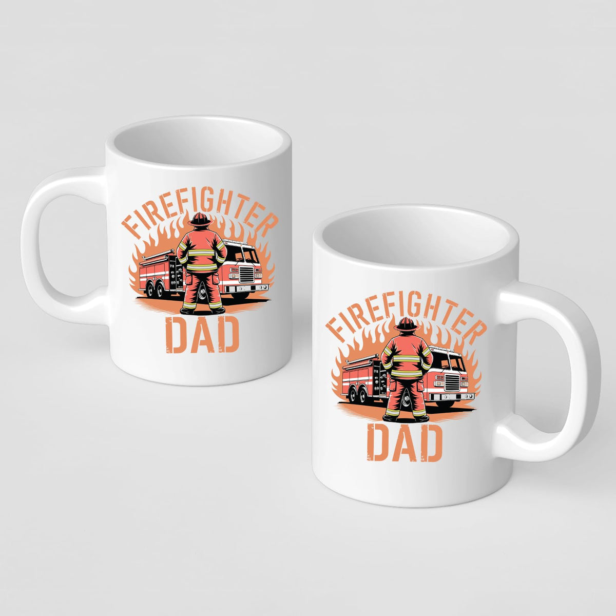 Front and back of the Firefighter Dad mug