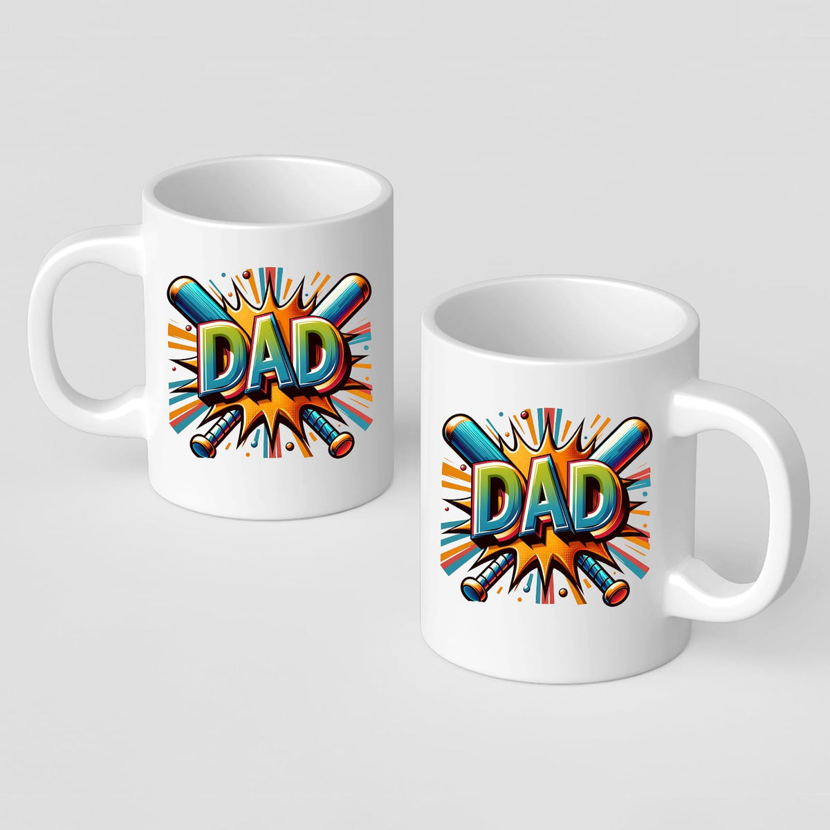 Front and back of the DAD baseball bats mug