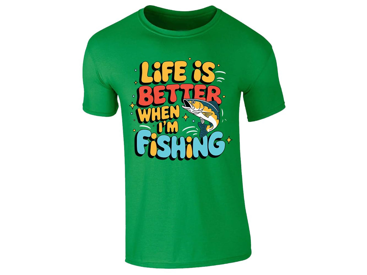 Irish Green men's T-shirt with “Life is better when I’m fishing” design