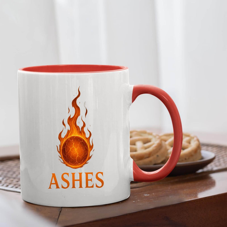 Ashes Flaming Ember Design Mug with Color Handle, Celebrating The Iconic Australia vs England Cricket Rivalry in a Bold