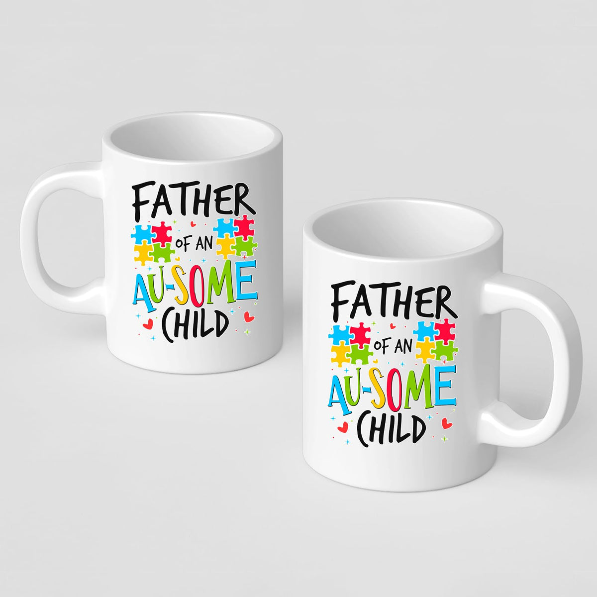 Front and back of the Father of an Au-Some Child mug