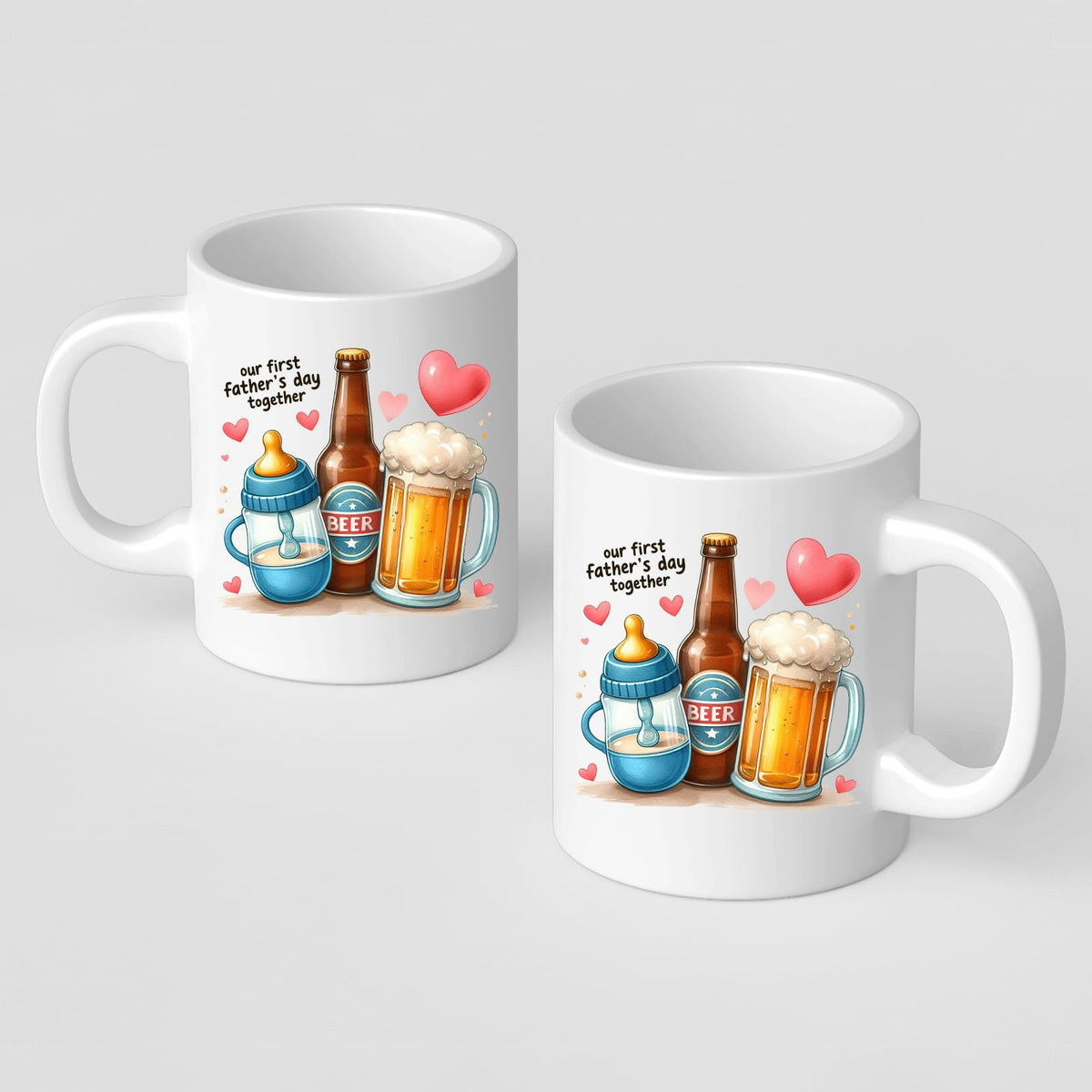 Front and back of the First Father’s Day hearts mug