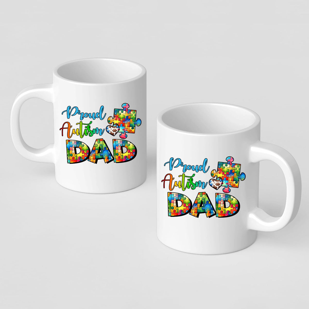Front and back of the Proud Autism Dad mug