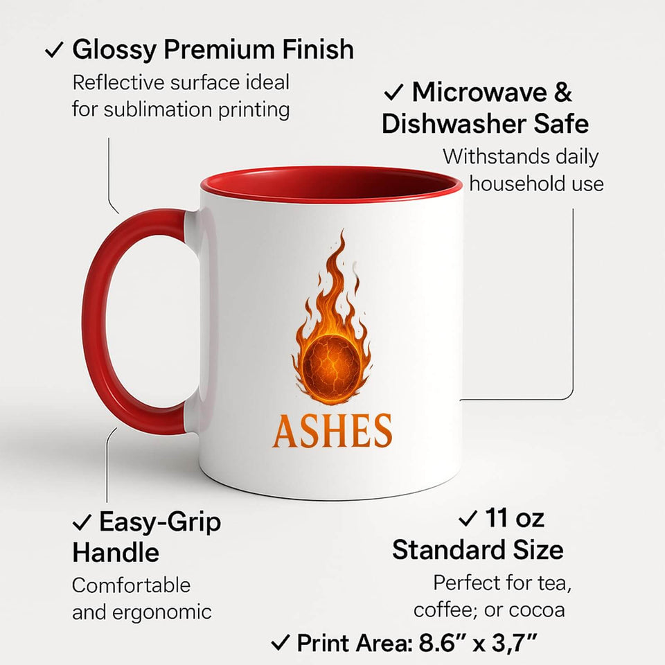 Ashes Flaming Ember Design Mug with Color Handle, Celebrating The Iconic Australia vs England Cricket Rivalry in a Bold