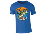 Royal Blue men's T-shirt with “Fishing with Dad” bass and lake design