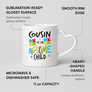 Cousin of an Au-Some Child heart-handle mug on a marble counter with fruit