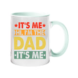 Colour handle mug with “It’s me, hi, I’m the dad, it’s me” in retro coloured banners – lime handle and inside