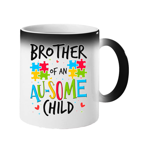 Colour changing mug revealing “Brother of an AU-SOME child” with colourful puzzle pieces
