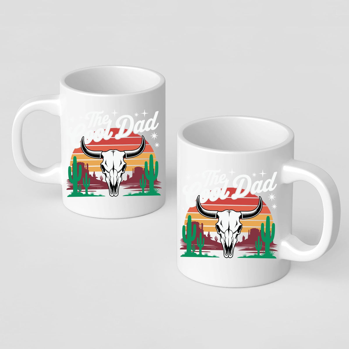 Front and back of the The Cool Dad bull skull mug