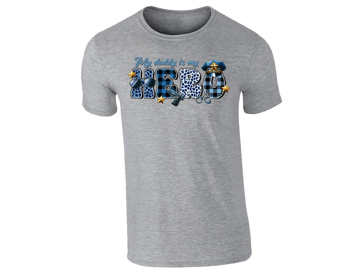 Heather Grey men's T-shirt with “My daddy is my hero” police design
