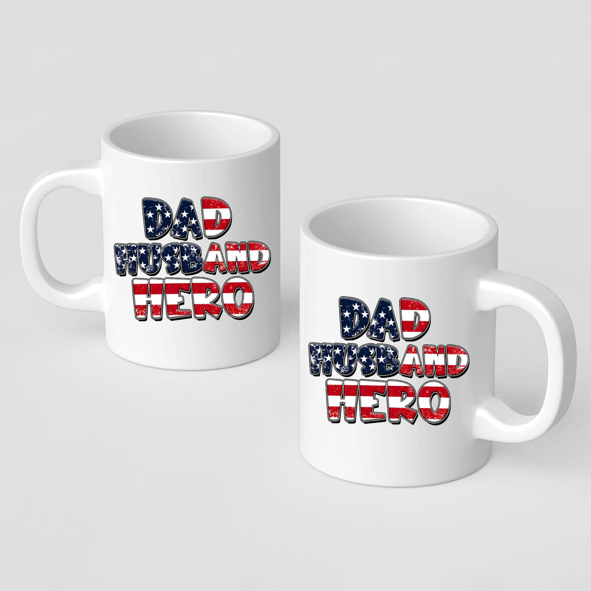 Front and back of the Dad Husband Hero mug