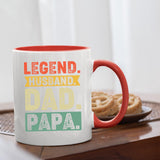 Legend Husband Dad Papa mug with a red handle beside biscuits