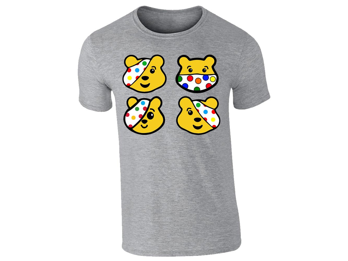 Heather Grey men's T-shirt with four spotty bear faces design
