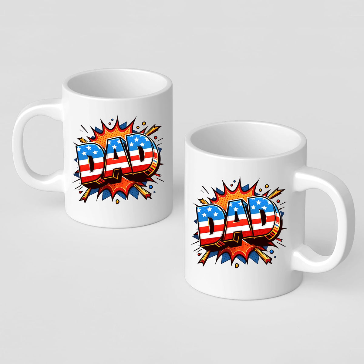Front and back of the Stars and Stripes DAD mug