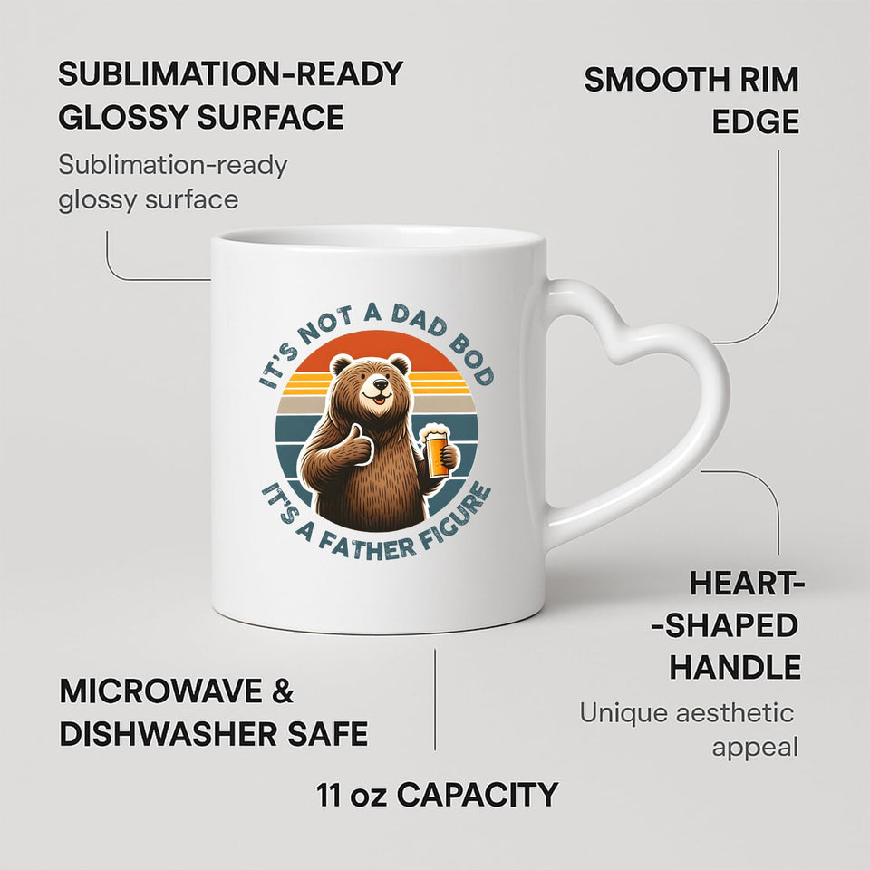 Heart-handle mug with labels for 11oz capacity, glossy surface and heart-shaped handle