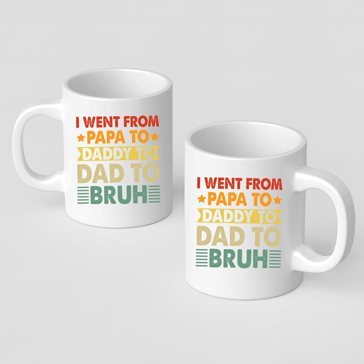 Front and back of the Papa to Bruh mug