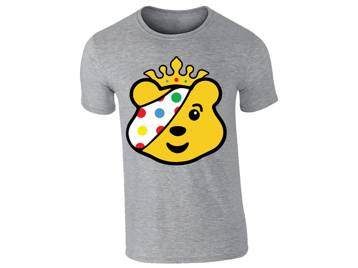 Heather Grey men's T-shirt with crowned spotty bear face design