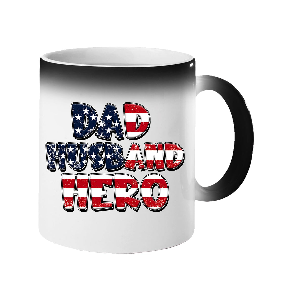 Colour changing mug revealing “Dad, Husband, Hero” in stars-and-stripes lettering