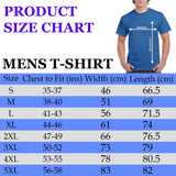Men's T-shirt size chart with chest, width and length measurements