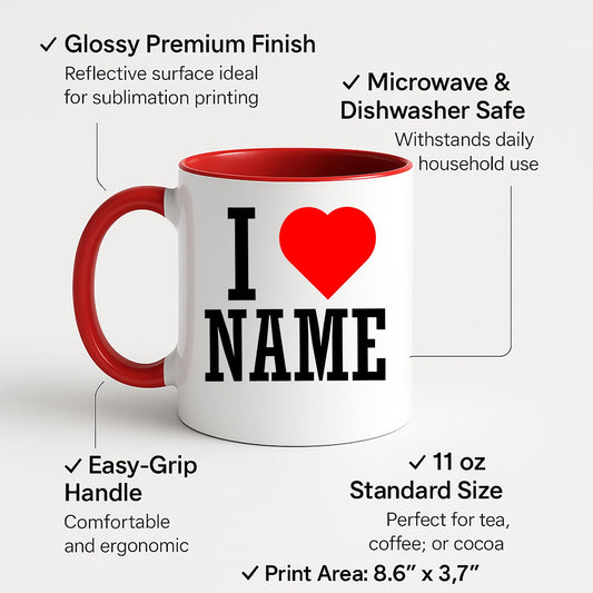 Personalised I love name mug with feature labels
