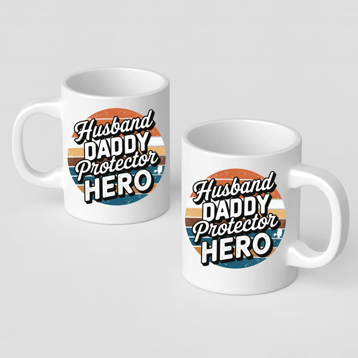 Front and back of the Husband Daddy Protector Hero retro mug