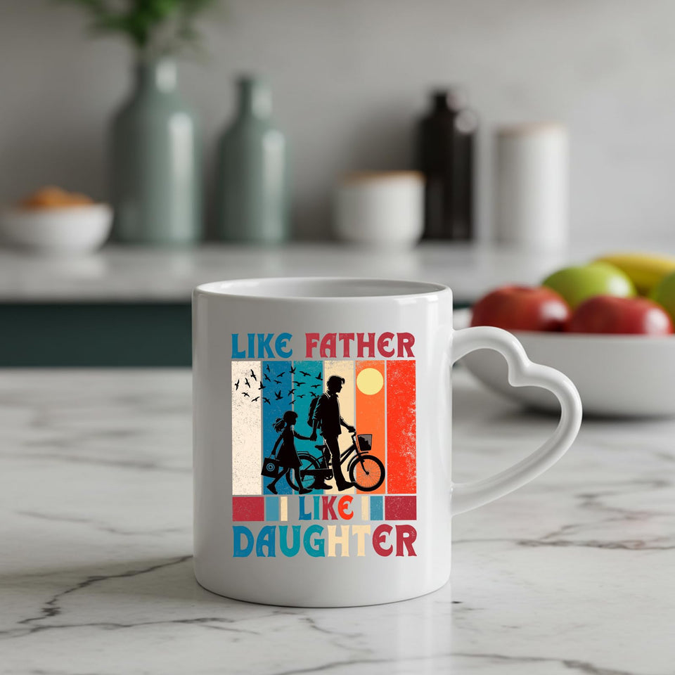 Like Father Like Daughter heart-handle mug on a marble counter with fruit