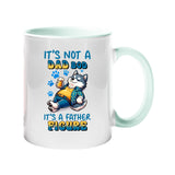 Colour handle mug with a relaxed husky with a beer and “It’s not a dad bod, it’s a father figure” – lime handle and inside