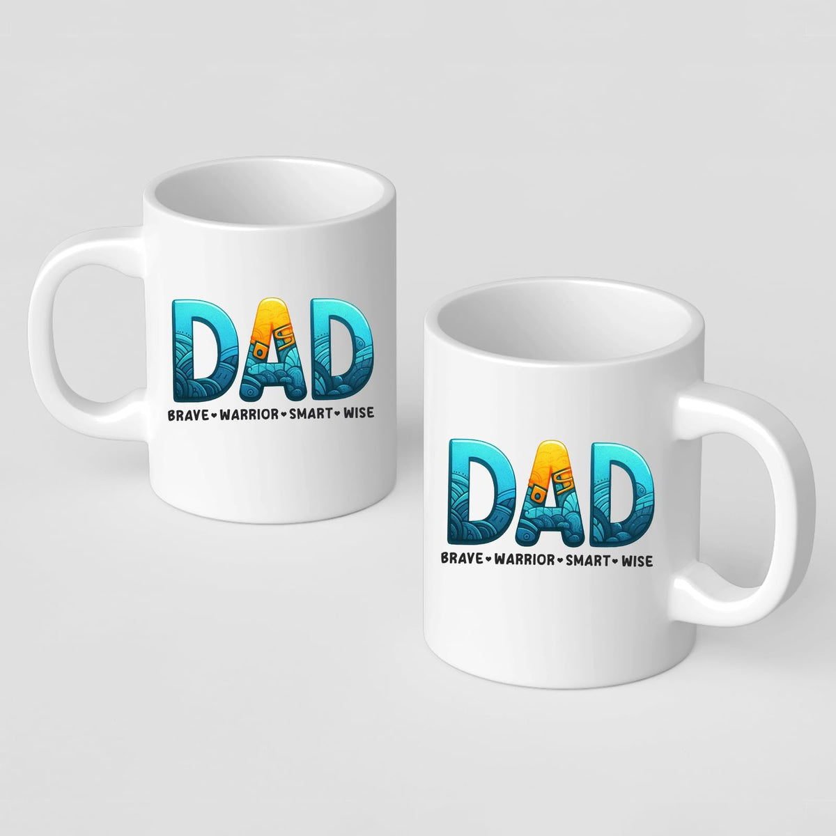 Front and back of the DAD Brave Warrior mug
