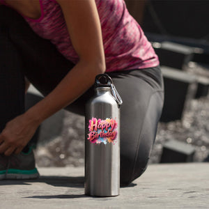 Happy Birthday Water Bottle Colourful Splash Print Reusable Fun Birthday Gift for Him Her or Kids Lightweight Drink for School Work Gym or Outdoor Use